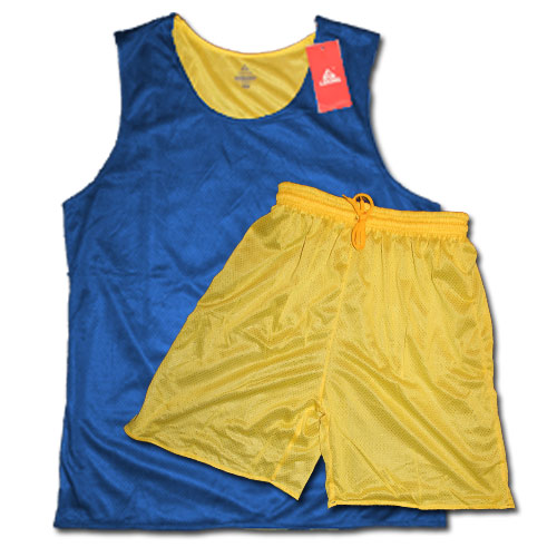 blue face yellow shorts